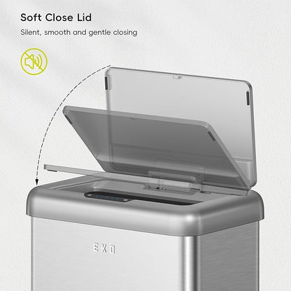 EKO Vintage 50L / 13.2 Gallon Motion Sensor Trash Can, Dual Compartment 32L + 18L Stainless Steel Kitchen Garbage Bin, Touchless Automatic Waste & Recycling Bin with Lid for Home or Office