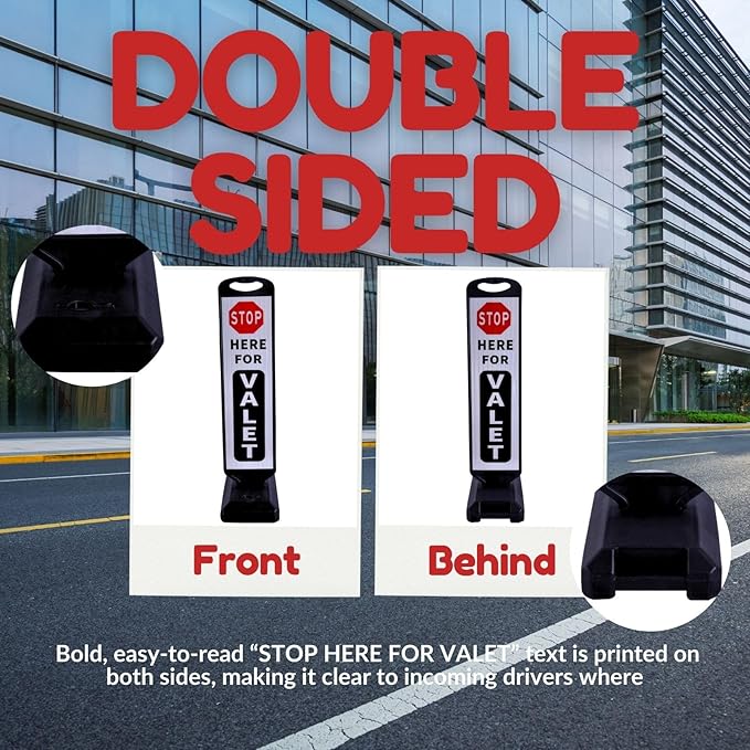 2-Pack Valet Parking Signs with Water-Filled Base, 32.8" x 9.4" Reflective Double-Sided Sheet, Reflective Traffic Sign for Parking Lots
