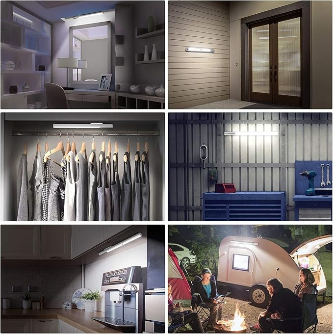 Under Cabinet Lights Motion Sensor Light Indoor, Battery Powered LED Lights, 4500mAh USB C Rechargeable Under Cabinet Lighting Wireless, 6000K Cool White, 180 Days Battery Time (2 Pack)