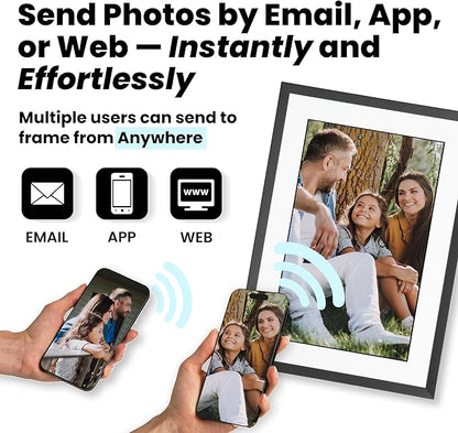 PhotoSpring No Subscription, 10in WiFi Digital Picture Frame, Email App Web, USA Company, 32gb Touch Screen, Play Videos up to 5min