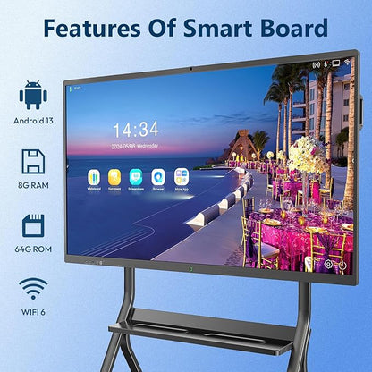 Smart Board with Wireless HDMI Display Adapter, 55 Inch Interactive Whiteboard 4K Touchscreen Built in HD Camera, Digital Presentation Electronic Smart WhiteBoard for Classroom Home Office