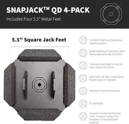 SnapPad SnapJack® QD (Pack of 4) | Four-Point Trailer Jack Stands Featuring 5.5" Metal Foot | Adds 61% Additional Surface Area, 3.79 lbs. Per Pad & 7.25" Total Width | Must-Have RV Accessories