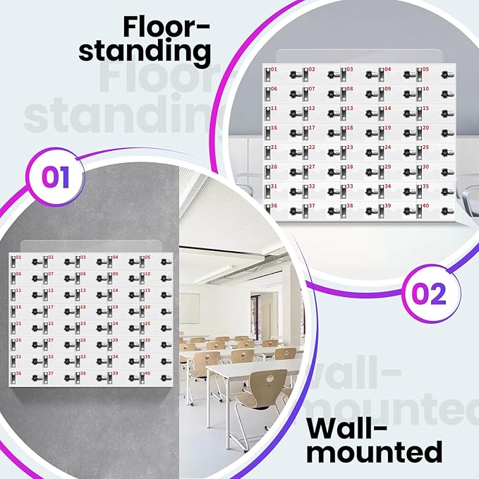 40 Slots Cell Phone Locker Box, Clear Phone Storage, Acrylic Cell Phone Lock Box with Door Locks and Keys, Wall Mounted Cell Phones Cabinet for Office School Classroom Factory