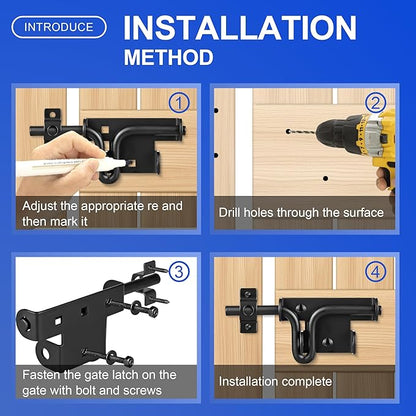 Heavy Duty Slide Bolt Gate Latch with Padlock Hole - Universal Security Lock for Wooden Fence, Metal Gate, Shed Door, Yard Barn, Vinyl Sliding Door - Out/Indoor Waterproof Door Latch, Black