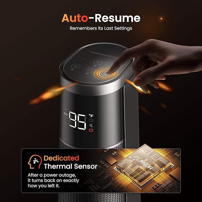 1500W PTC Ceramic Smart Space Heaters for Indoor Use, Portable Heater with Remote & App Control for Large Room, Office, ECO Modes, Safety Protection, 70° Oscillation, 12H Timer, Black, 1 Pack