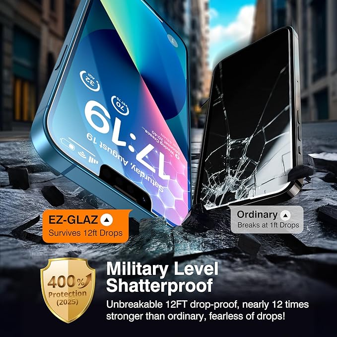 EZ-GLAZ-4+2 Pack for iPhone 13 Privacy Screen Protector[6.1 inches] With Camera Lens Protector, [Drop Protection] 9H Hardness Full Coverage Anti-Spy Tempered Glass Film, Easy to install