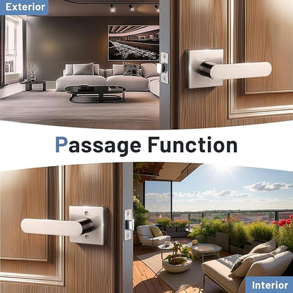 KNOBWELL 1 Pack Interior Door Handle,Satin Nickel Finish Door Levers, Passage Knob for Closet Hallway, Zinc Alloy Construction, 250,000-Cycle Durability