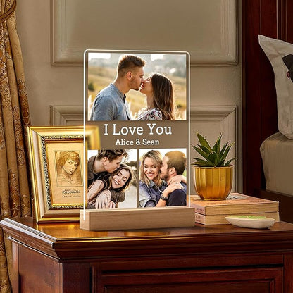 Custom Picture Frames with Photo, Personalized Photo Frame with Night Light, Customized Picture Frame, Personalized Anniversary Valentines Day Gifts for Women Men Her Him Girlfriend Boyfriend Couple