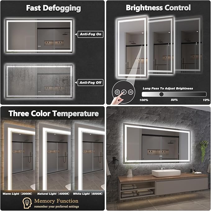 LED Bathroom Mirror with Lights, Wall Mirrors