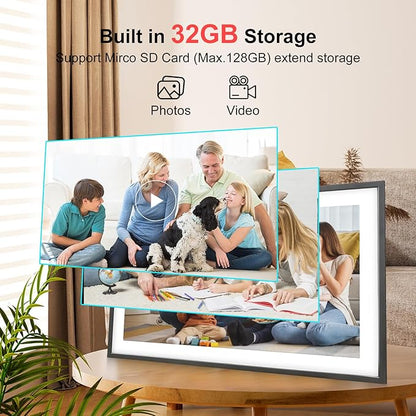 Frameo 15.6 Inch Large Digital Photo Frame, Digital Picture Frame WiFi with 32GB, 1920 * 1080 IPS HD Touch Screen, Electronic Picture Frame IPS Touch Screen with Auto-Rotate, Frameo Digital Frame Wifi