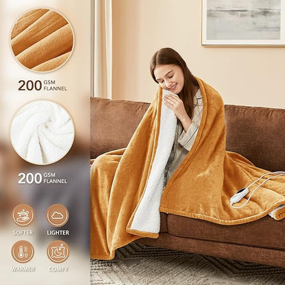 Homemate Electric Heated Blanket King Size - 100"x90" Heating Blanket King Size Dual Control 1/2/4/6/8 Hours Auto-Off 10 Heat Level Over-Heat Protection Flannel Sherpa ETL Certification