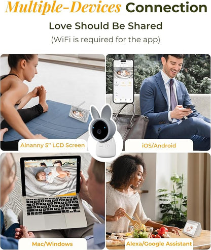 ARENTI Upgraded Baby Monitor with Camera, 3MP 2.4G WiFi Baby Camera Monitor, Infrared Night Vision, Night Light, 2-Way Audio, Cry&Motion Detection, Temp&Humidity Sensor, App Control