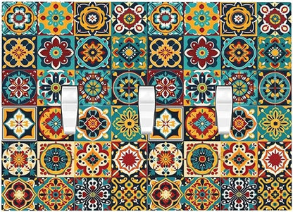 Decorative Switch Plates Mexican Talavera Colorful Mosaic Tiles 3 Gang Wall Plate Triple Toggle Light Switch Cover Faceplate Electrical Wall Panels For Bathroom Kitchen Decor