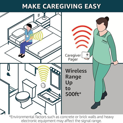 Caregiver Pager Wireless Call Buttons for Elderly Monitoring SOS Alert System Portable Alarm for Nurse Call Seniors Patients Emergency Home