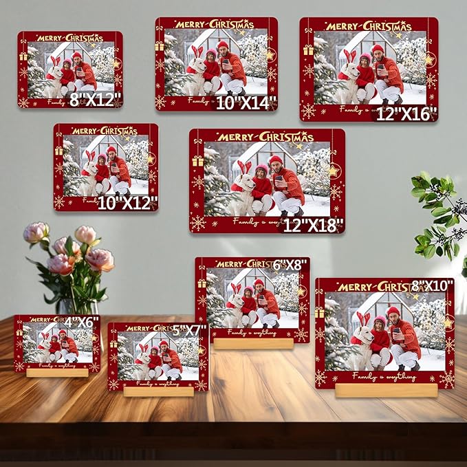 Custom Photo Prints - Metal Desktop Picture Frame with Photos & Text & Wooden Base Personalized Christmas Gifts for Family Lovers Pets and Friends, Optional Multiple Sizes