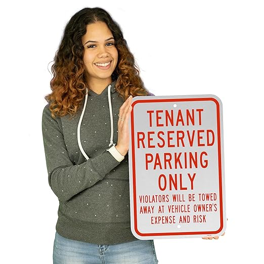 Brimar - 12" x 18" - Tenant Reserved Parking Only Sign - .063″ Engineering Grade Reflective Aluminum - Clear Message - Easy Installation