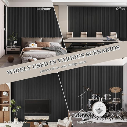 Wood Salt Acoustic Wall Panels, 6 Piece 94" x 7.9" x 0.8" Soundproof Wooden Wall Panels, 3D Fluted Sound Absorbing Panel, Dark Gray