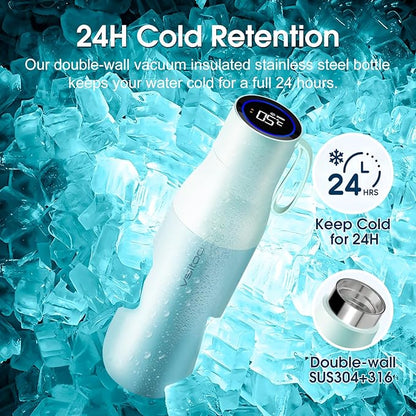 VSITOO 15oz Smart Self Cleaning Water Bottle，Insulated Water Bottle with Stainless Steel, BPA-Free, AI Self-Clean, 30-Day Battery, Magnetic Charging for Travel, Gym or Office, Blue