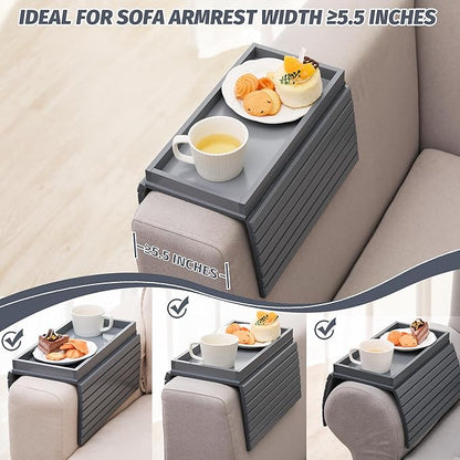 GEHE Bamboo Sofa Arm Tray, Foldable Couch Arm Tray Side Table, Anti-Falling Armrest Tables Cup Holder for Snacks, Drinks, Beers, Phone, Control, Flexible and Portable, Anti-Slip