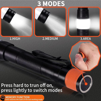 KunHe Probe 6 Pack LED 250 Lumens Pen Flashlight High Lumens with AA*12 Alkaline Batteries(Included) and Magnetic Base for Inspection Repair Engineer Gift for Husband Dad