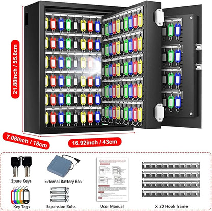 220 Position Large Key Cabinet Wall Mount, Anti-Theft Key Lock Box with Combination Lock, Deposit Key Slot and Key Tags, Steel Key Box for Offices Cars Hotels Dorms