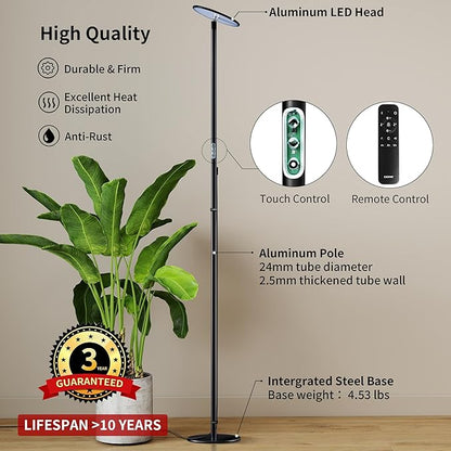 chiphy Grow Lights, 85" Full Spectrum Plant Light for Indoor Plants, 4/8/12H Timer, 40W Grow Lamp, 10 Dimmable Brightness, Height Adjustable, Ideal for Large Tall Plants
