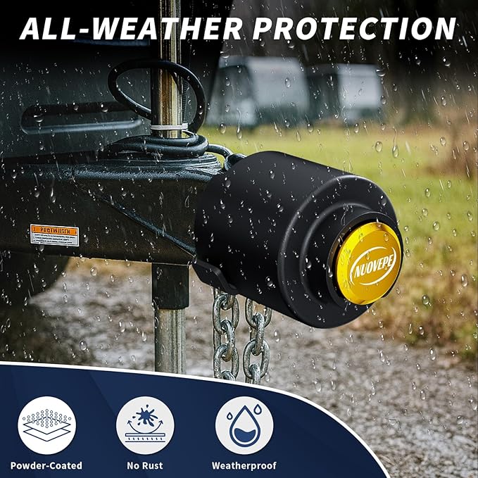 Trailer Lock Fits 2 5/16 Inch Couplers, Secures Safety Chains Anti-Theft Ball Hitch Lock, Pry-Resistant & Heavy-Duty Trailer Hitch Locks for RV | Cargo | Camper | Dump Trailer (Yellow)