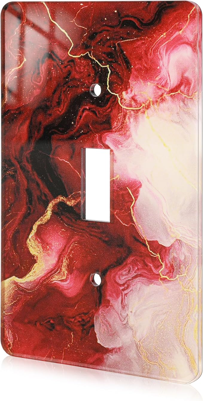 Rich Burgundy Marble Acrylic Switch Wall Plate Light Switch Plates Cover Durable Acrylic Wall Plate Decorative Single Gang Wall Plate