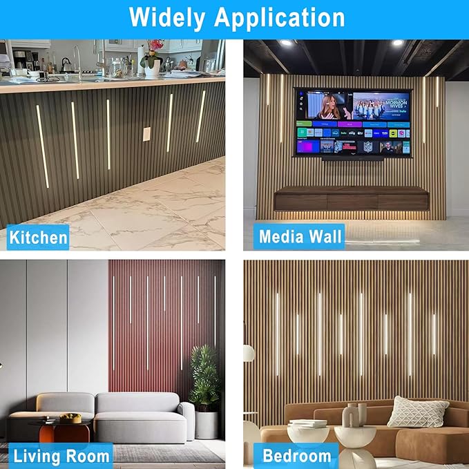 Besseto LED Wall Panel Light,Wood Slat Wall Panel LED Strip Light,3000K Touchable Switch Dimmable LED Aluminum Channel Light for Living Room Bedroom Bathroom Stairs (Silver-8PCS)