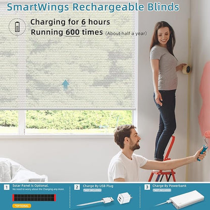 SmartWings Motorized Smart Blinds for Windows in Light Filtering, Electric Remote Roller Shades Compatible with Alexa/Google Home/Homekit, Custom Up to 110”W x 148”H, 5% Openness Aventus Ice