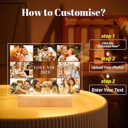 Custom Picture Frames with Photo, Customized Photo Frame with Night Light, Personalized Picture Frame, Personalized Christmas Birthday Gifts for Women Men Her Him Mom Dad Kids Baby Family Friends