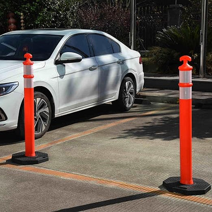 OrangeStar 3 Packs 45" Traffic Delineator Post with Base, Orange Delineator Post Cones w/Reflective Collar for Driving Practice, Construction Work, Parking Lot