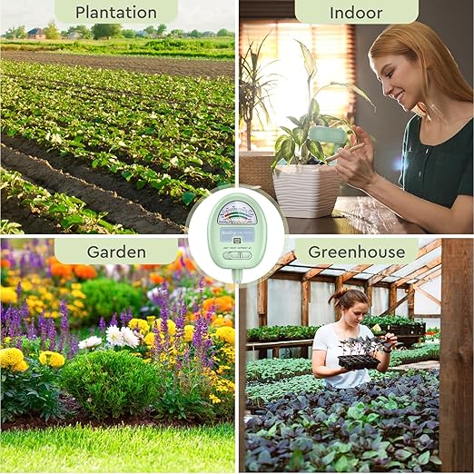 Soil Moisture Meter, 4-in-1 Moisture Meter for Plants, Tester for Moist, Light,Nutrients, pH, Soil Test Kit, Great for Garden, Lawn, Farm, Indoor & Outdoor Use, No Battery Required