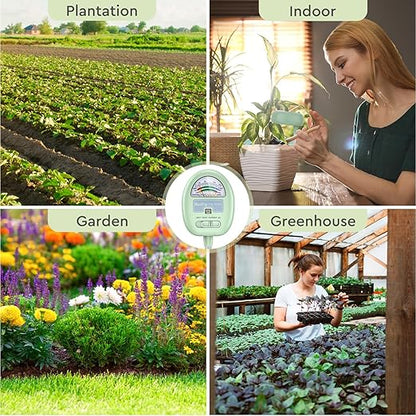 Soil Moisture Meter, 4-in-1 Moisture Meter for Plants, Tester for Moist, Light,Nutrients, pH, Soil Test Kit, Great for Garden, Lawn, Farm, Indoor & Outdoor Use, No Battery Required
