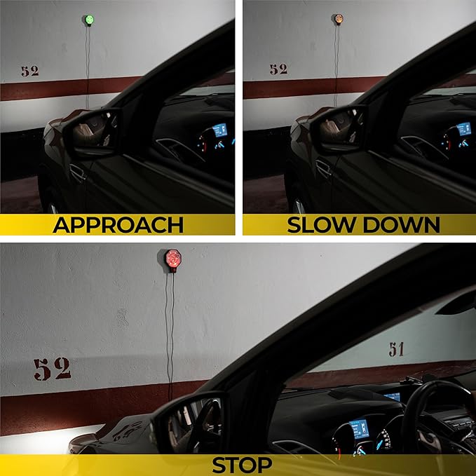 Garage Parking Sensor Ultrasonic Car parking Stopper for Garage with Red/Yellow/Green LED Indicators –Adjustable Stop Distance 12" to 6.5 ft Battery or USB Powered Easy Install Wall-Mount 4-Pack