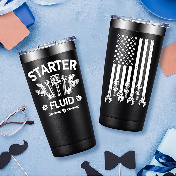 SpenMeta Mechanic Gifts - Mechanic Gifts for Men, Car Guy, Car Enthusiast - Christmas Birthday Fathers Day Gift for Mechanics - 20oz Starter Fluid Tumbler Cup