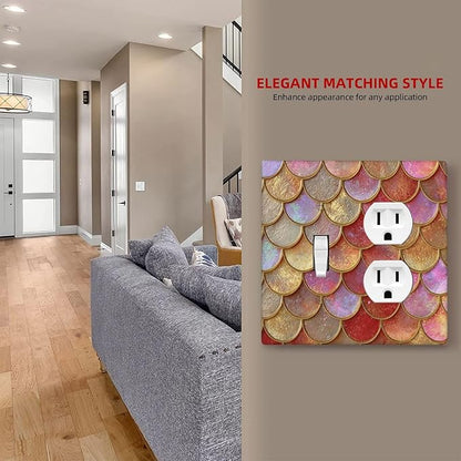 Mermaid Glitter Scale Rainbow Gold Fish Scales Wallplates 1 Toggle 1 Duplex Switch Plate Electrical GFCI Faceplate Decorative Light Switch Covers for Bed Room Home Decor