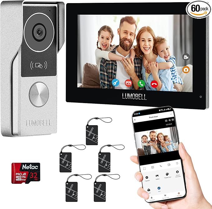 2-Wired video intercom system,Video Doorbell Camera with Monitor, 1080P 7-inch Touch Screen, video door phone,Night Vision, 130° Wide Angle, Tuya App Remote Unlock, Waterproof, No Monthly Fees