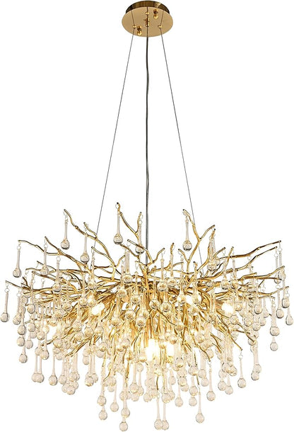 Crystal Chandelier for Dining Room 10-Light Raindrop Chandelier Contemporary Champagn Gold Pendant Light Fixture for Kitchen Island Bar