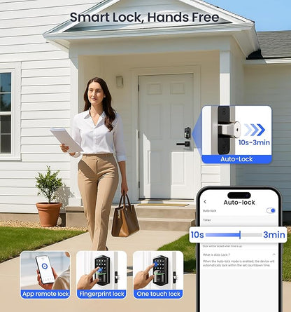 Veise VE027-L Built-in WiFi Smart Door Lock with Lever Handle Set, Fingerprint keyless Entry Door Lock, App Remote Control, Electronic Digital Keypad Deadbolt for Front Door, Auto Lock, Matte Black