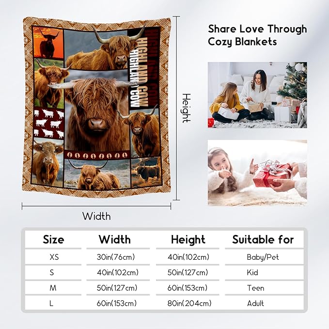Blanket for Women Girls, Highland Cow Gifts for Adults - 40"x50" Kids Throw for Couch, Sofa - Soft, Fuzzy & Cozy - Wildlife Home Decor Gift Ideal