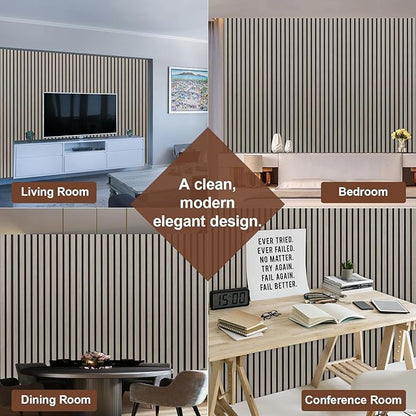 Yuzzy Wood Panels for Wall and Ceiling - 108 x 11 Inch Wood Slat Acoustic Panels 2 PCS - Modern Sound Absorbing Wall Panels for Interior Wall Decor for Home, Office, Studio - Rustic Gray Oak