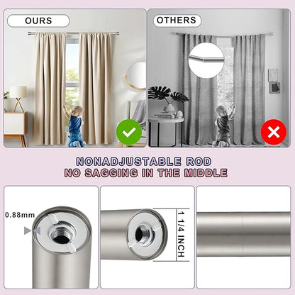 Heavy Duty Curtain Rods,1 1/4" Large Diameter Premium Nonadjustable Curtain Rod,132in/11ft Custom Window Treatment Rods with Durable Aluminum Brackets and End Caps,Brushed Nickel Finish