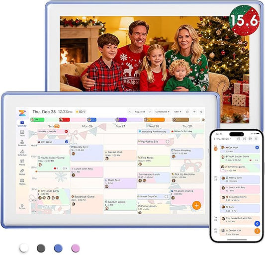 Westsee 15.6" Digital Wall Calendar Frame – Interactive Touchscreen Eletronic Calendars, Smart Family Planner for Schedule, Photo Display, Meals, Chore Chart & Tasks, Wall & Desk Mountable (Ultramarine)