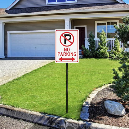 GicnKeuz Large No Parking - 14"x10" No Parking Signs with 36" Heavy Duty Metal Stakes, .040 Aluminum Reflective Signs, Fade Resistant/Waterproof, Including Screws, Easy to Install, Outdoor Use (1 Pack)