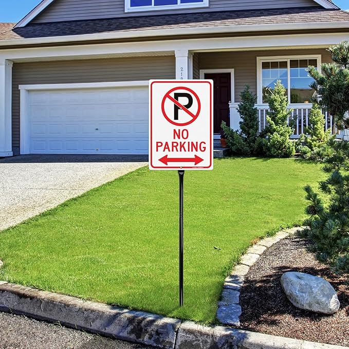 GicnKeuz Large No Parking - 14"x10" No Parking Signs with 36" Heavy Duty Metal Stakes, .040 Aluminum Reflective Signs, Fade Resistant/Waterproof, Including Screws, Easy to Install, Outdoor Use (2 Pack)