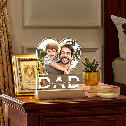 Personalized Gifts for Dad from Daughter Son, Custom Picture Frames with Photo, Customized Photo Frame with Night Light, Personalized Birthday Gifts for Dad Baby Kid Family