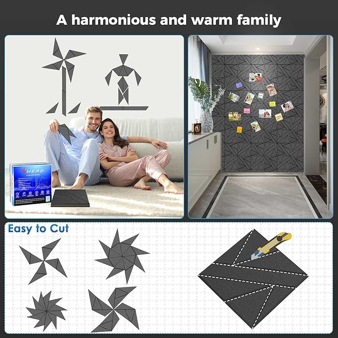 【10 Pack】 Acoustic Panels Self-Adhesive (0.4" Thick | 0.8lb/ft³ Medium Density) - 12x12 Soundproof Foam Tiles for Home Office/Wall Sound Absorption, Noise Reduction Panels Studio Use - Black