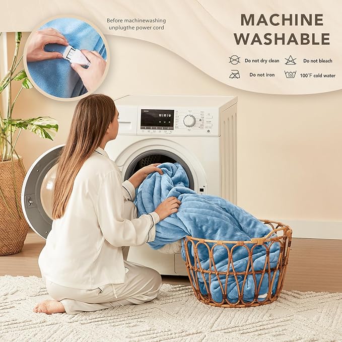 Homemate Heated Electric Blanket Queen Size - 84"x90" Heating Bed Blanket Throw with 10 Heating Levels 8 Hours Auto Off Fast Heating Over-Heat Protection Ultra Soft Flannel ETL Certified, Blue