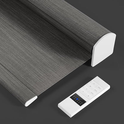 ZSTARR Motorized Light Filtering Roller Blinds with Remote Control,Rechargeable Smart Window Shades Compatible with Alexa Google via Hub,Fabric Wrapped Valance, Custom Size (ash Gray)